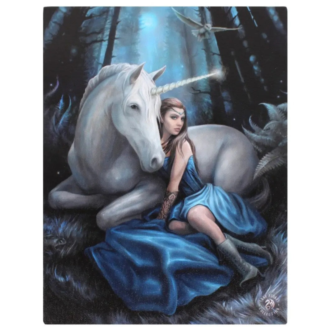 19x25cm Blue Moon Canvas Plaque By The Anne Stokes Collection