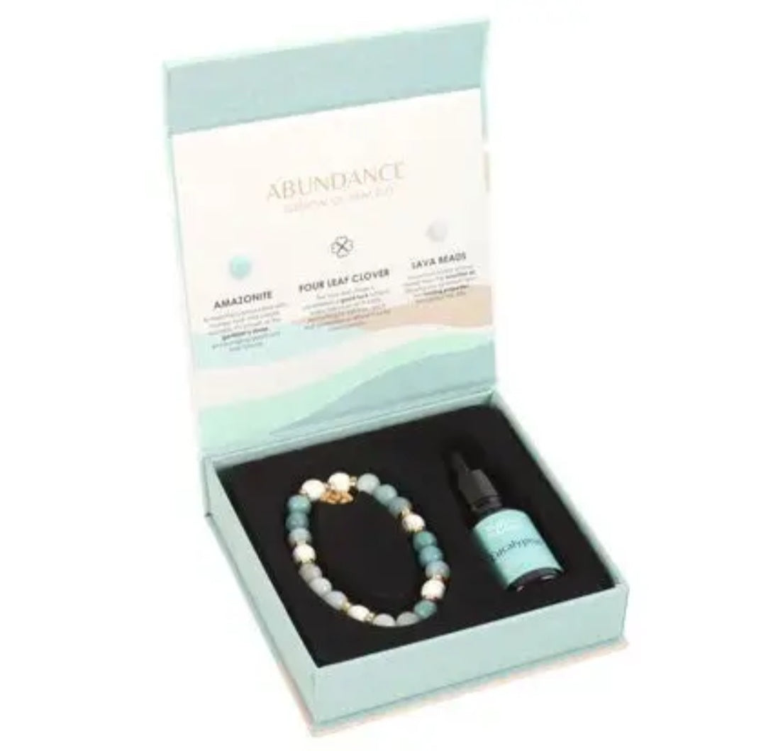 Abundance Amazonite Crystal Essential Oil Bracelet Gift Box