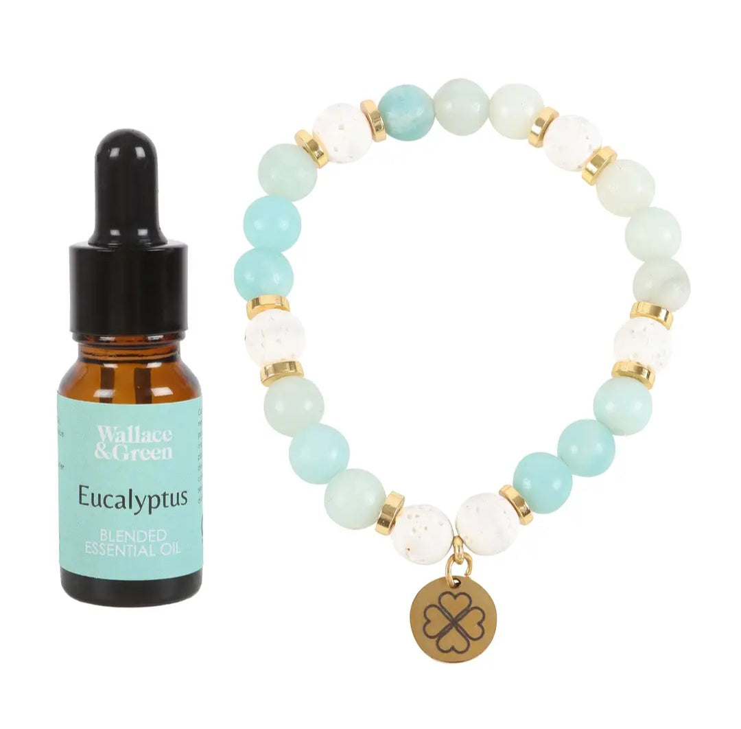 Abundance Amazonite Crystal Essential Oil Bracelet Gift Box