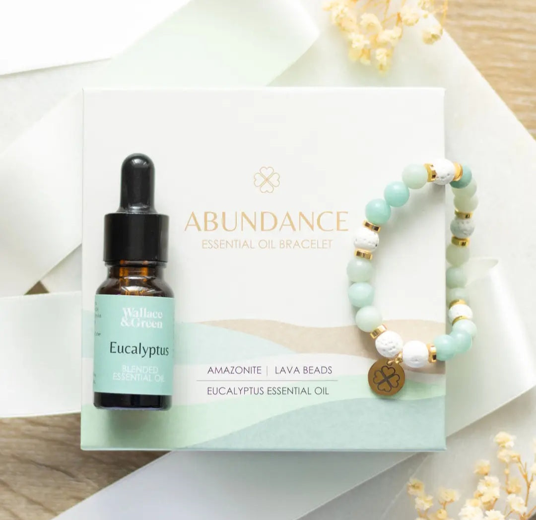 Abundance Amazonite Crystal Essential Oil Bracelet Gift Box