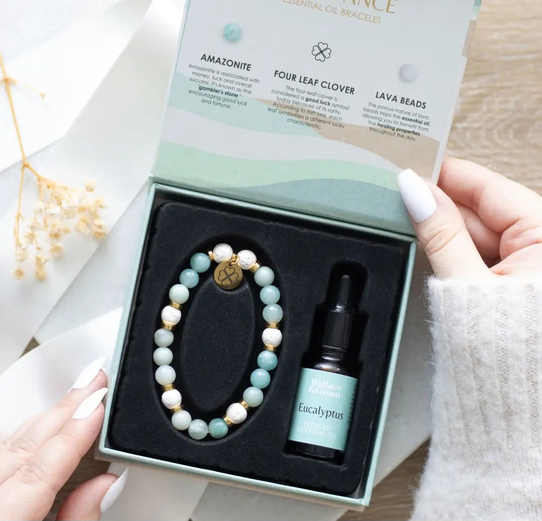 Abundance Amazonite Crystal Essential Oil Bracelet Gift Box