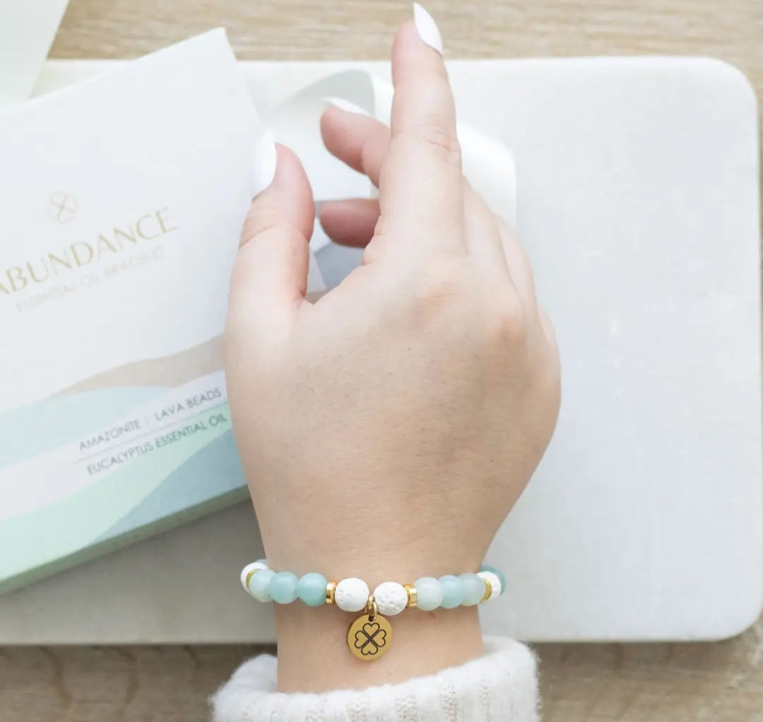 Abundance Amazonite Crystal Essential Oil Bracelet Gift Box