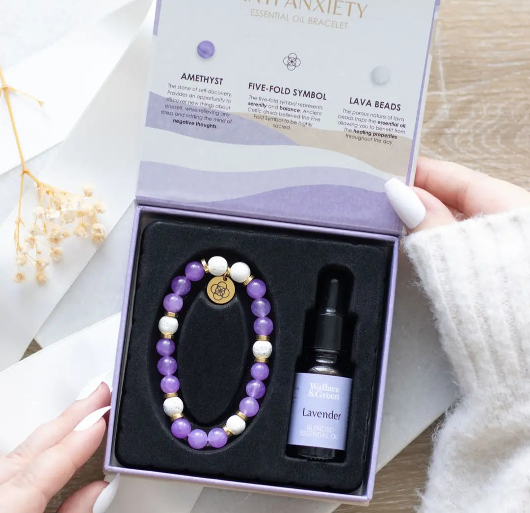 Anti-Anxiety Amethyst Crystal Essential Oil Bracelet Gift Set