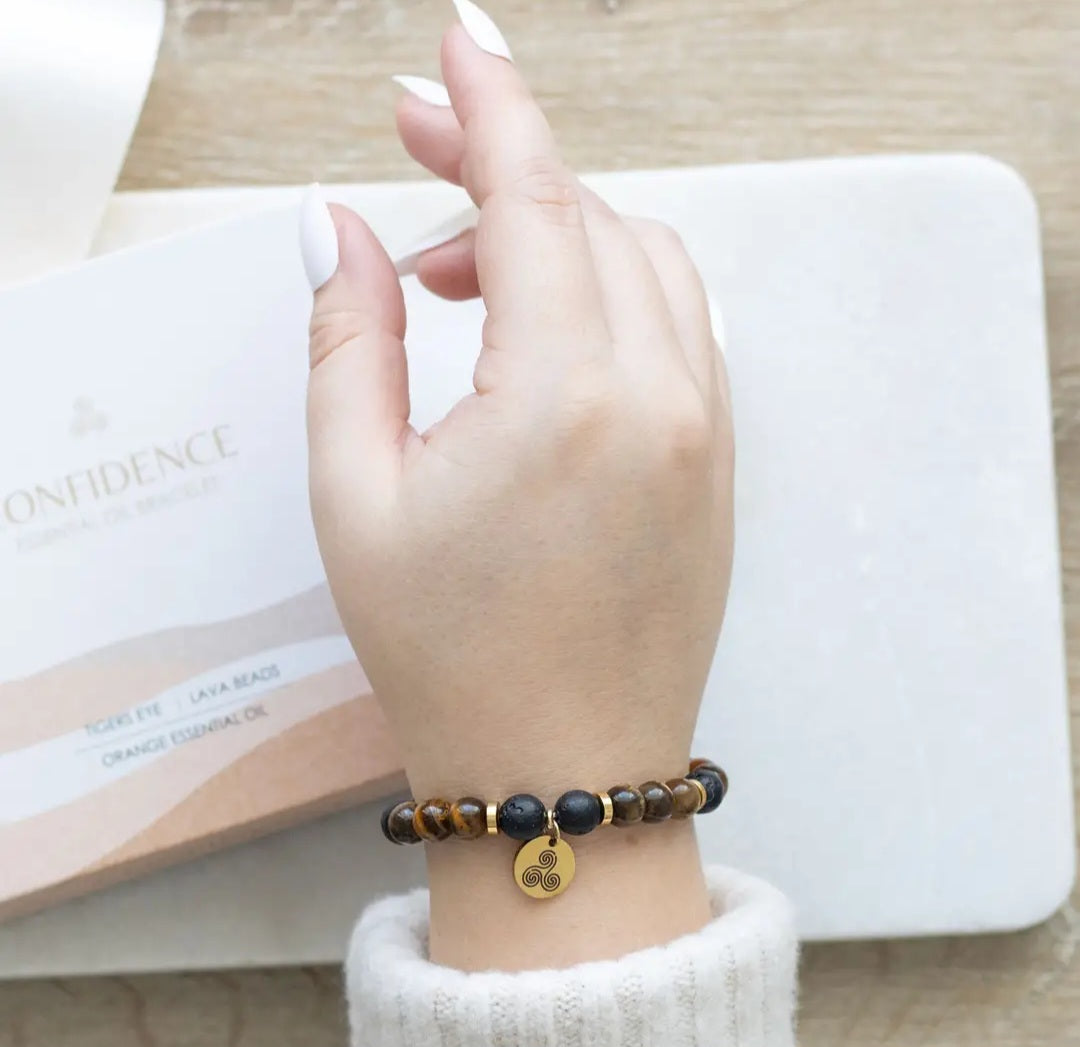 Confidence Tiger's Eye Crystal Essential Oil Bracelet Gift Set
