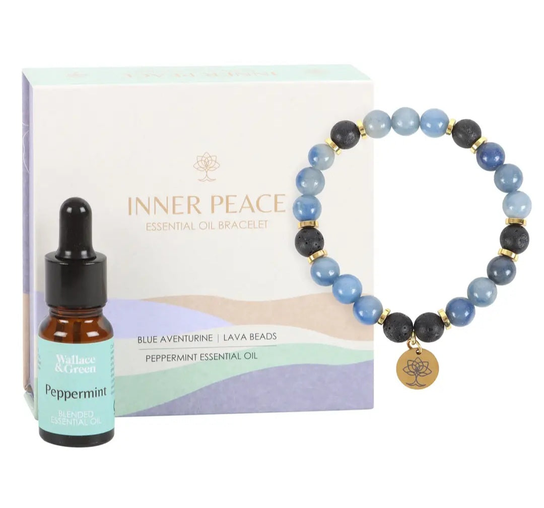 Inner Peace Blue Lace Agate Crystal Essential Oil Bracelet Gift Set