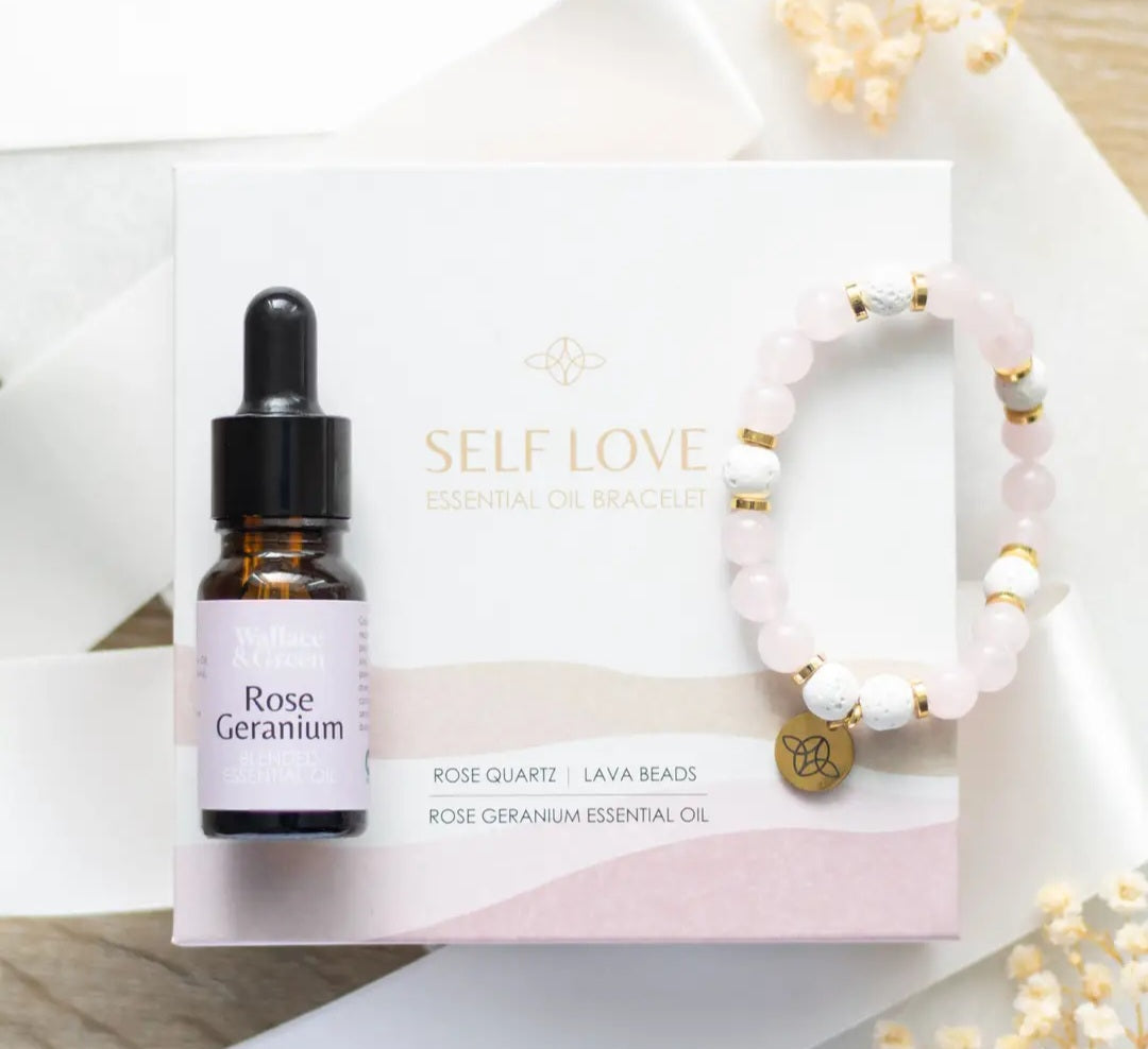 Self Love Rose Quartz Crystal Essential Oil Bracelet Gift Set