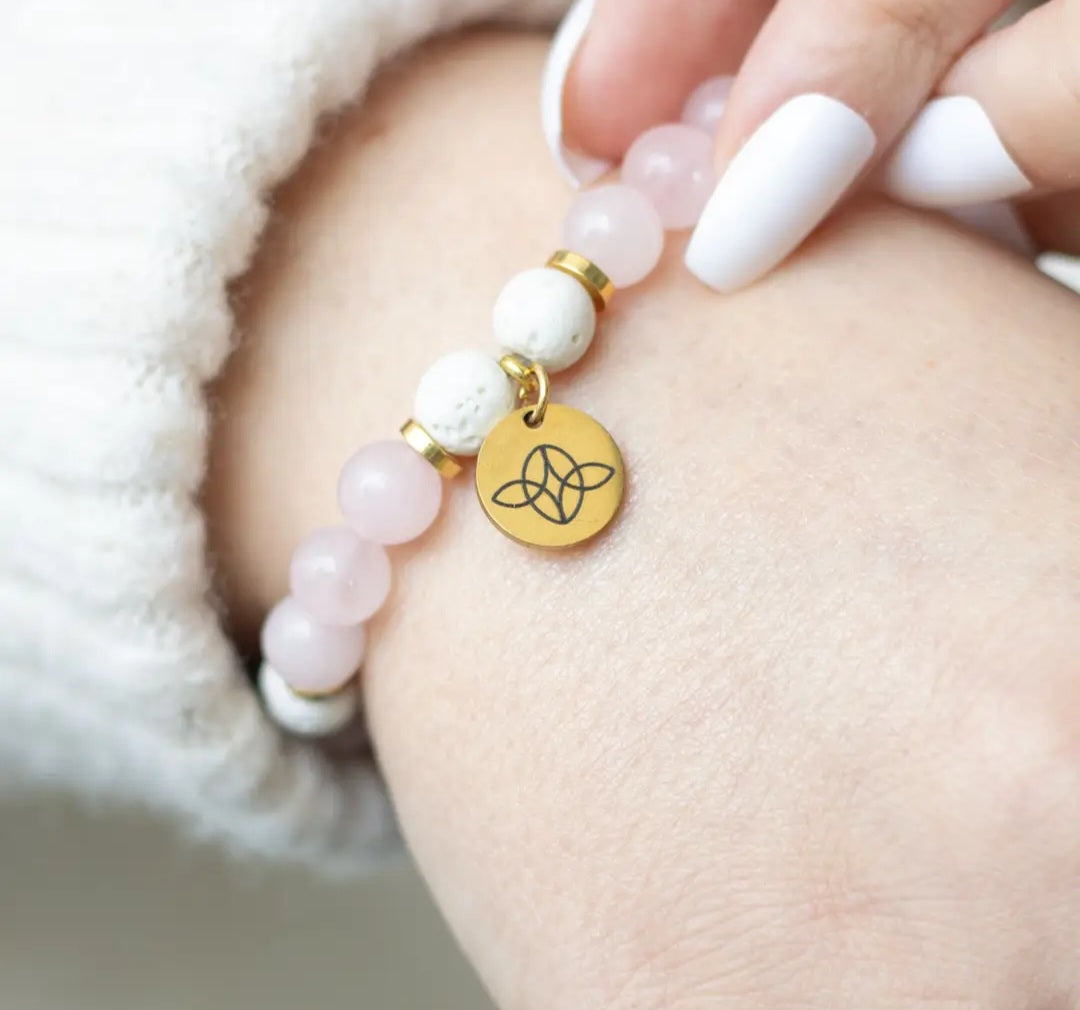 Self Love Rose Quartz Crystal Essential Oil Bracelet Gift Set