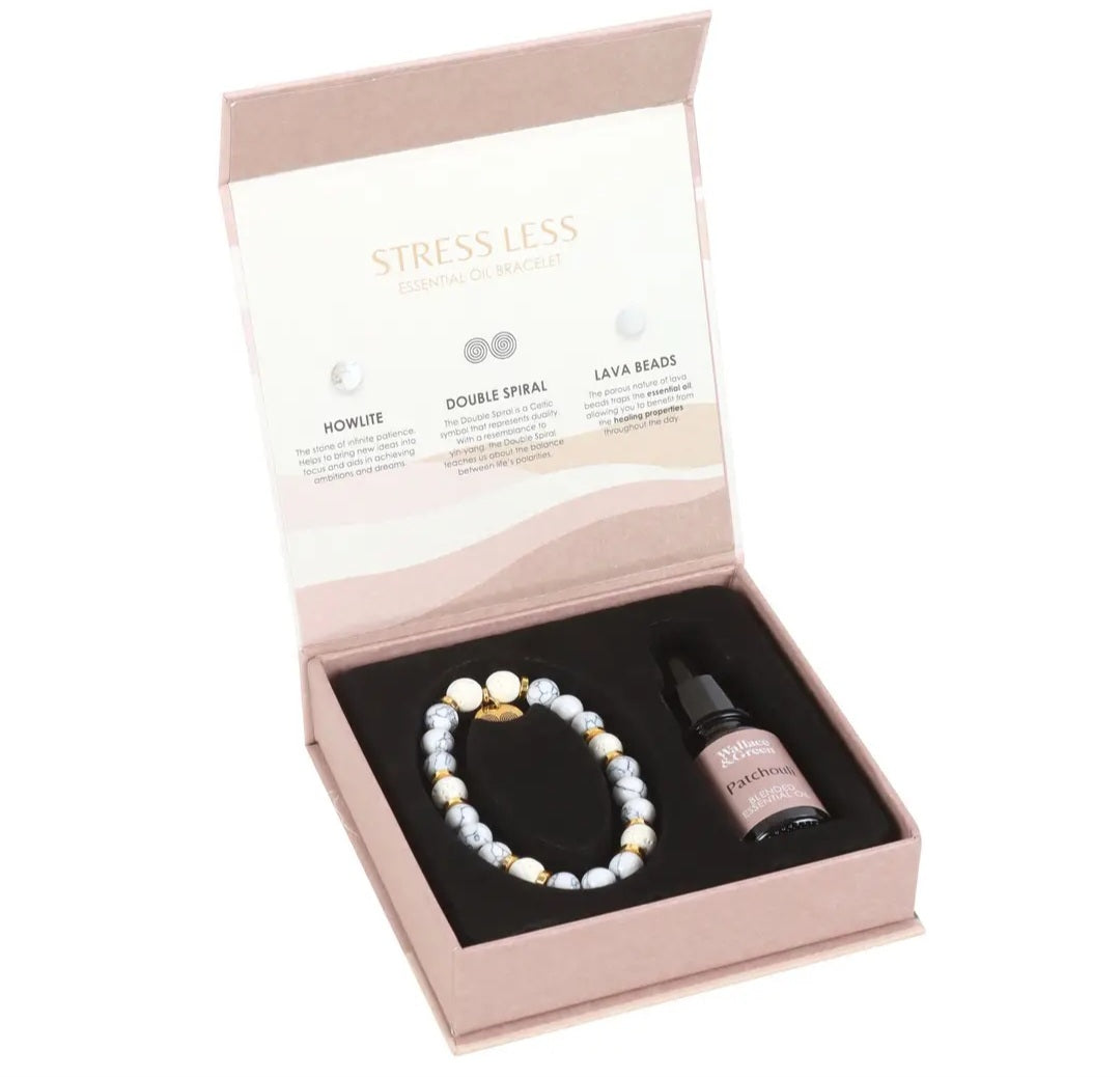 Stress Less Howlite Crystal Essential Oil Bracelet Gift Set