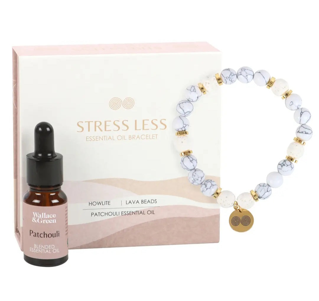 Stress Less Howlite Crystal Essential Oil Bracelet Gift Set