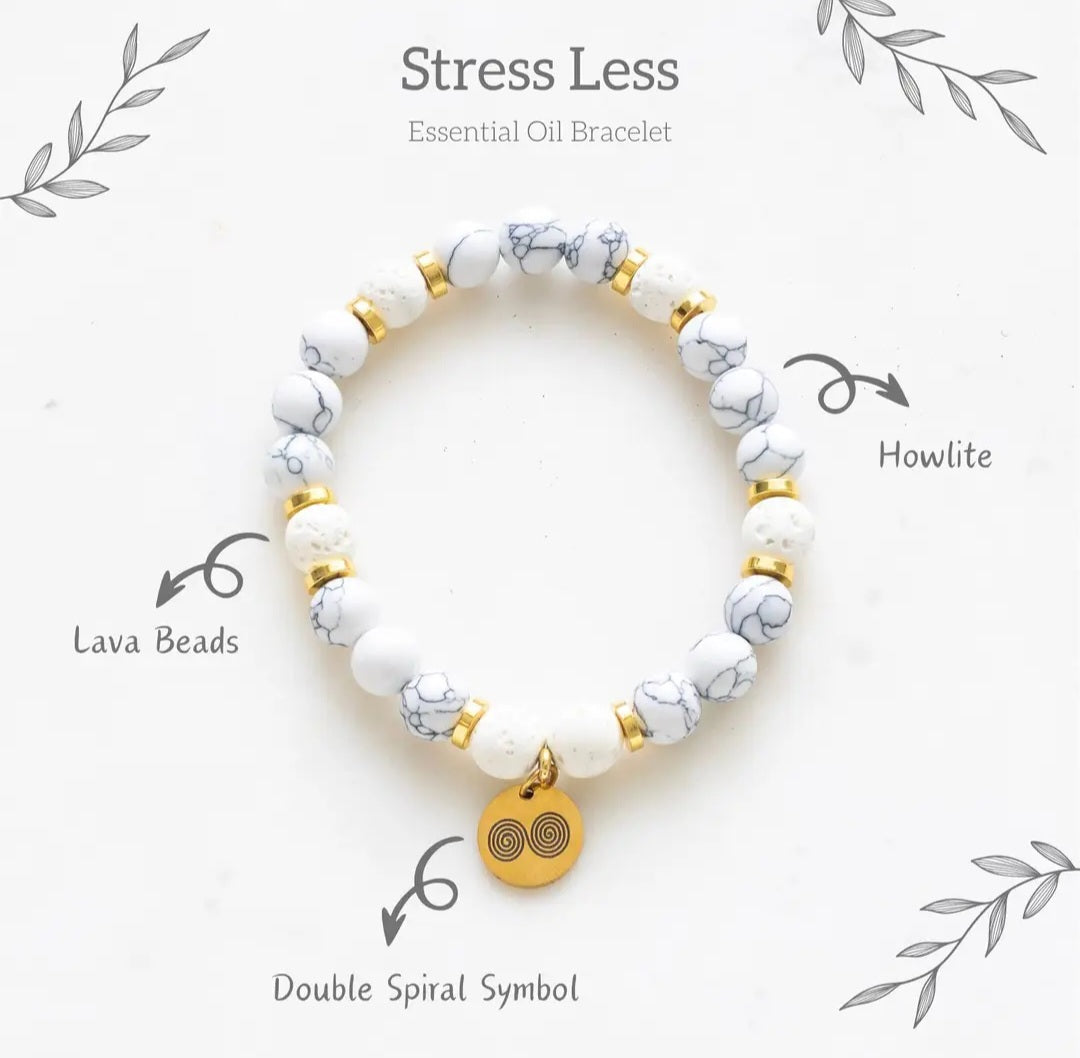 Stress Less Howlite Crystal Essential Oil Bracelet Gift Set