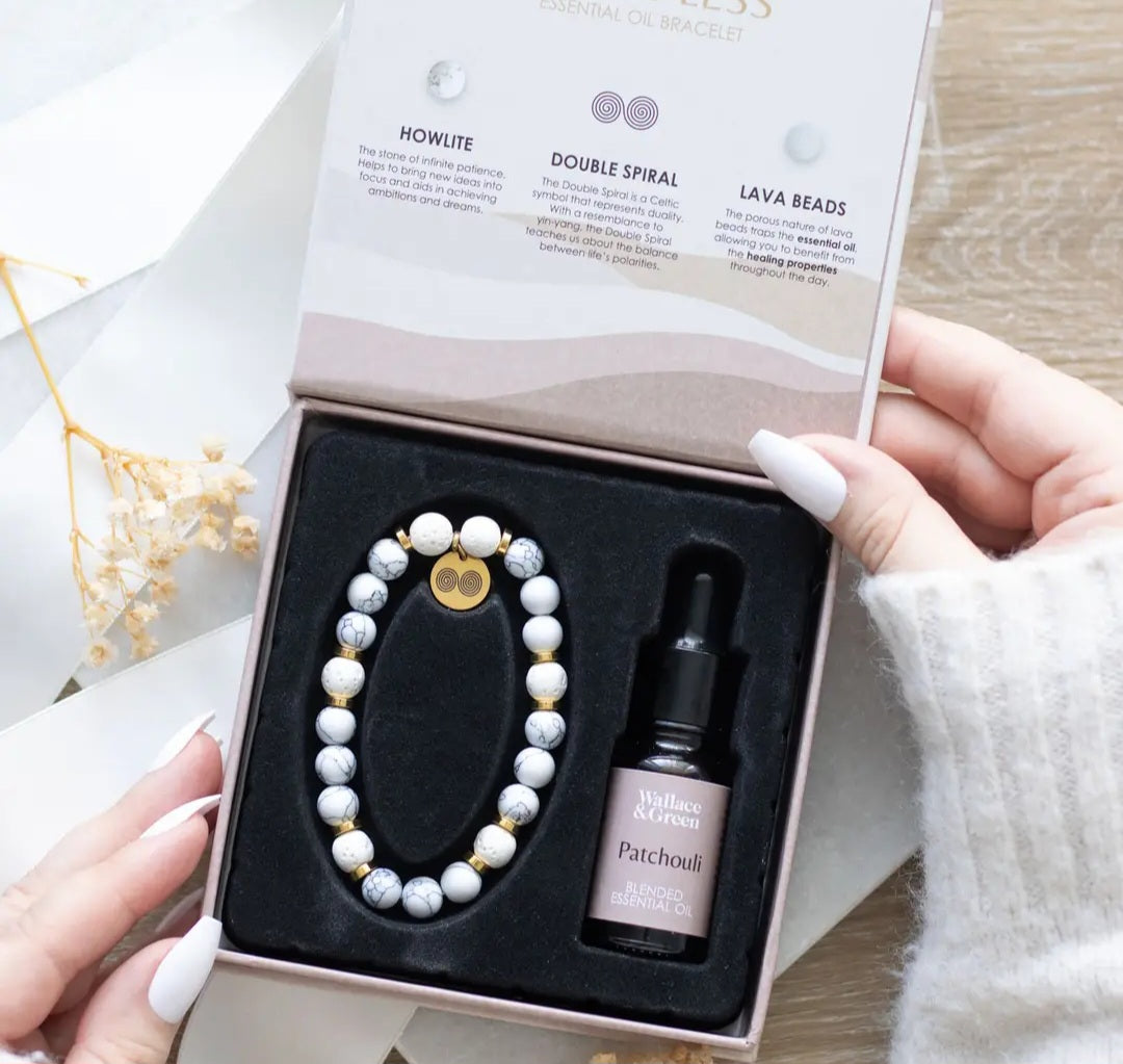 Stress Less Howlite Crystal Essential Oil Bracelet Gift Set