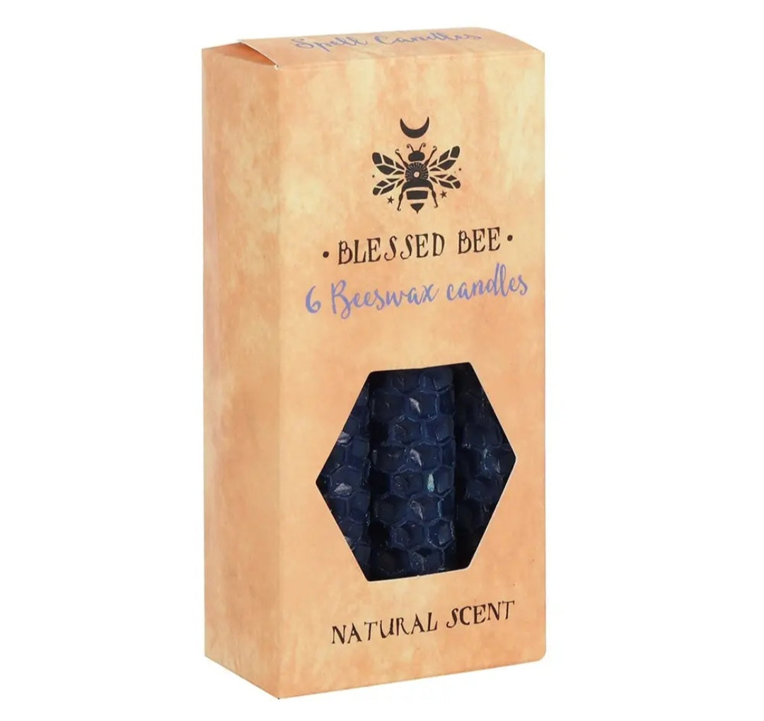 Set of 6 Blue Beeswax Magic Spell Candles