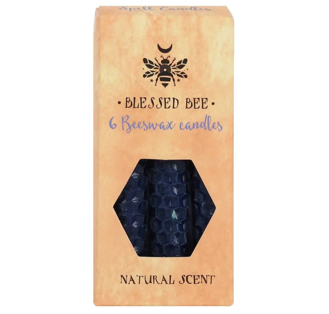 Set of 6 Blue Beeswax Magic Spell Candles