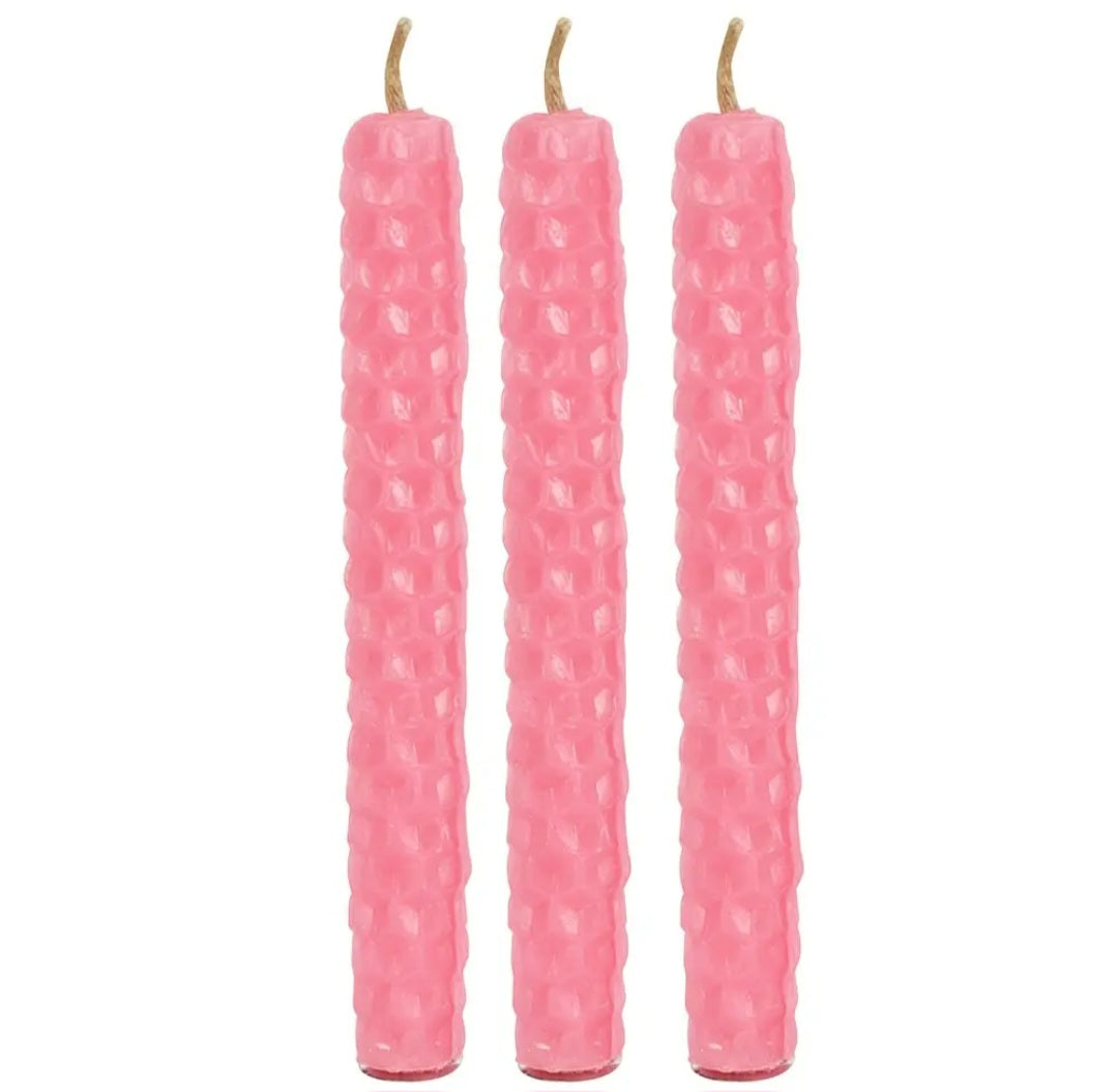 Set of 6 Pink Beeswax Magic Spell Candles