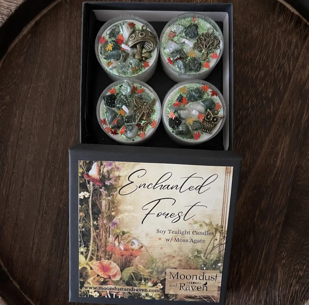 Set of 4 Enchanted Forest Tealight Crystal Candles