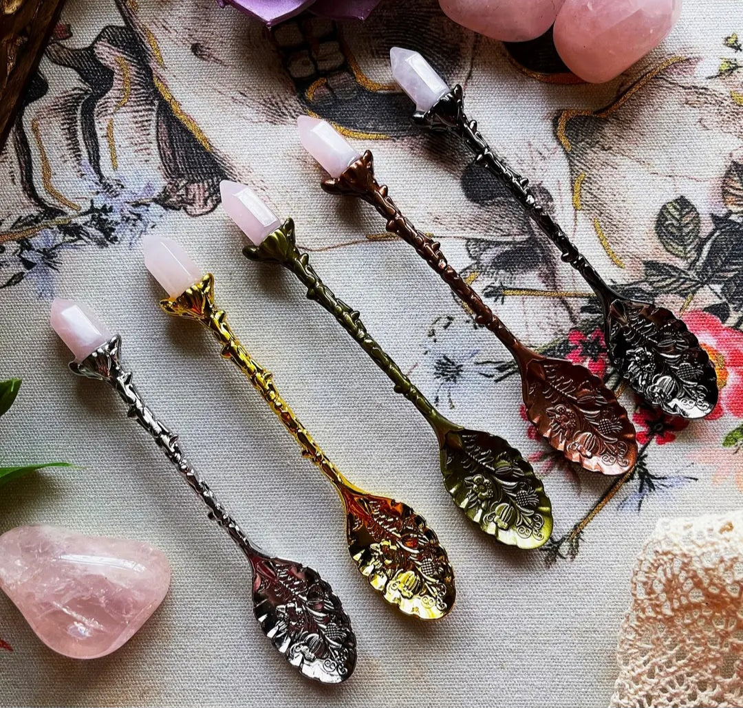 Rose Quartz Crystal Herb Spoon