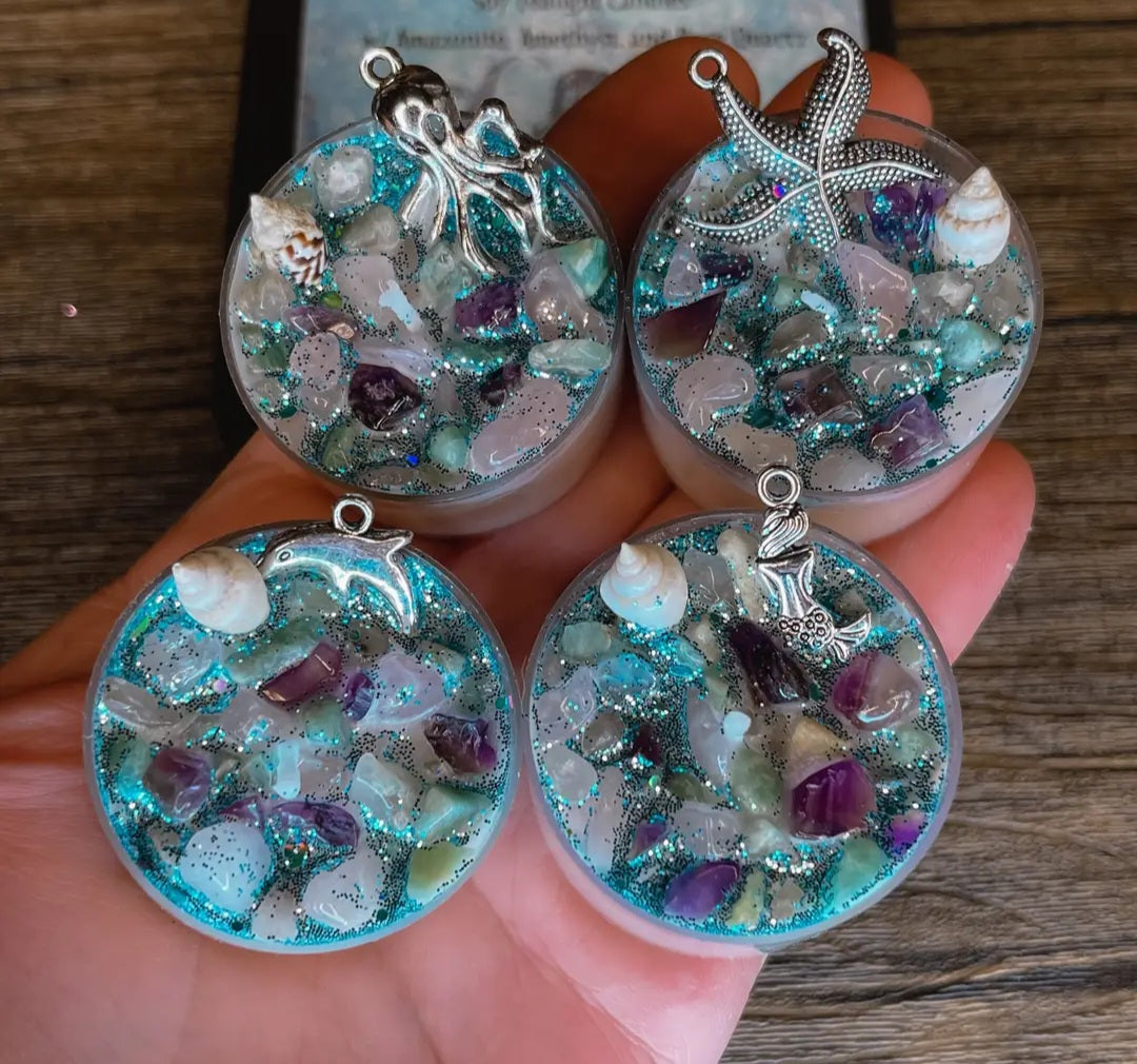 Set of 4 Sea Witch Tealight Crystal Candles