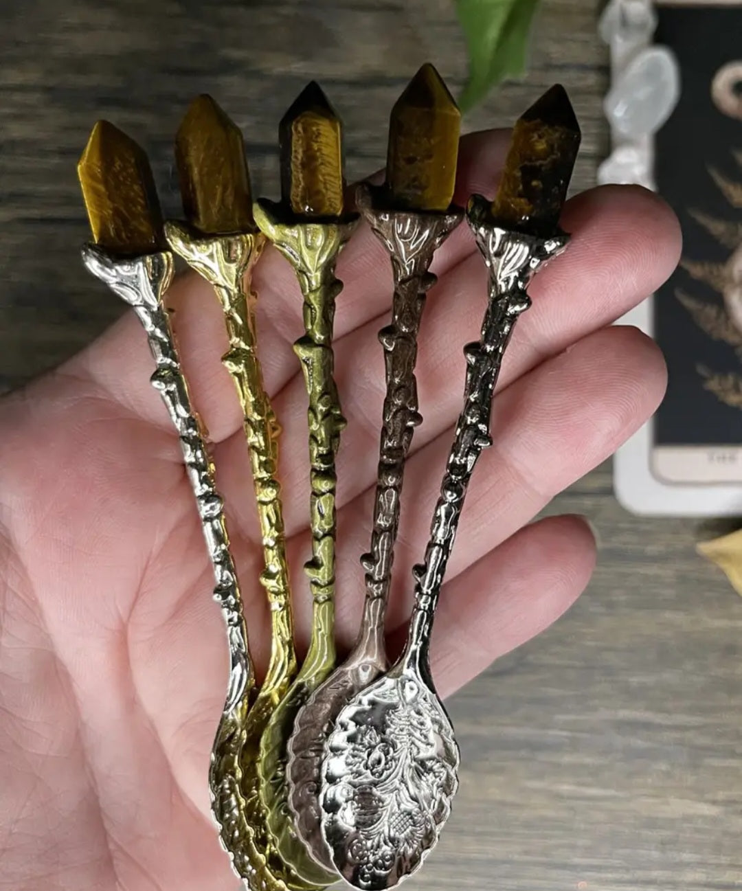 Tiger's Eye Crystal Herb Spoon