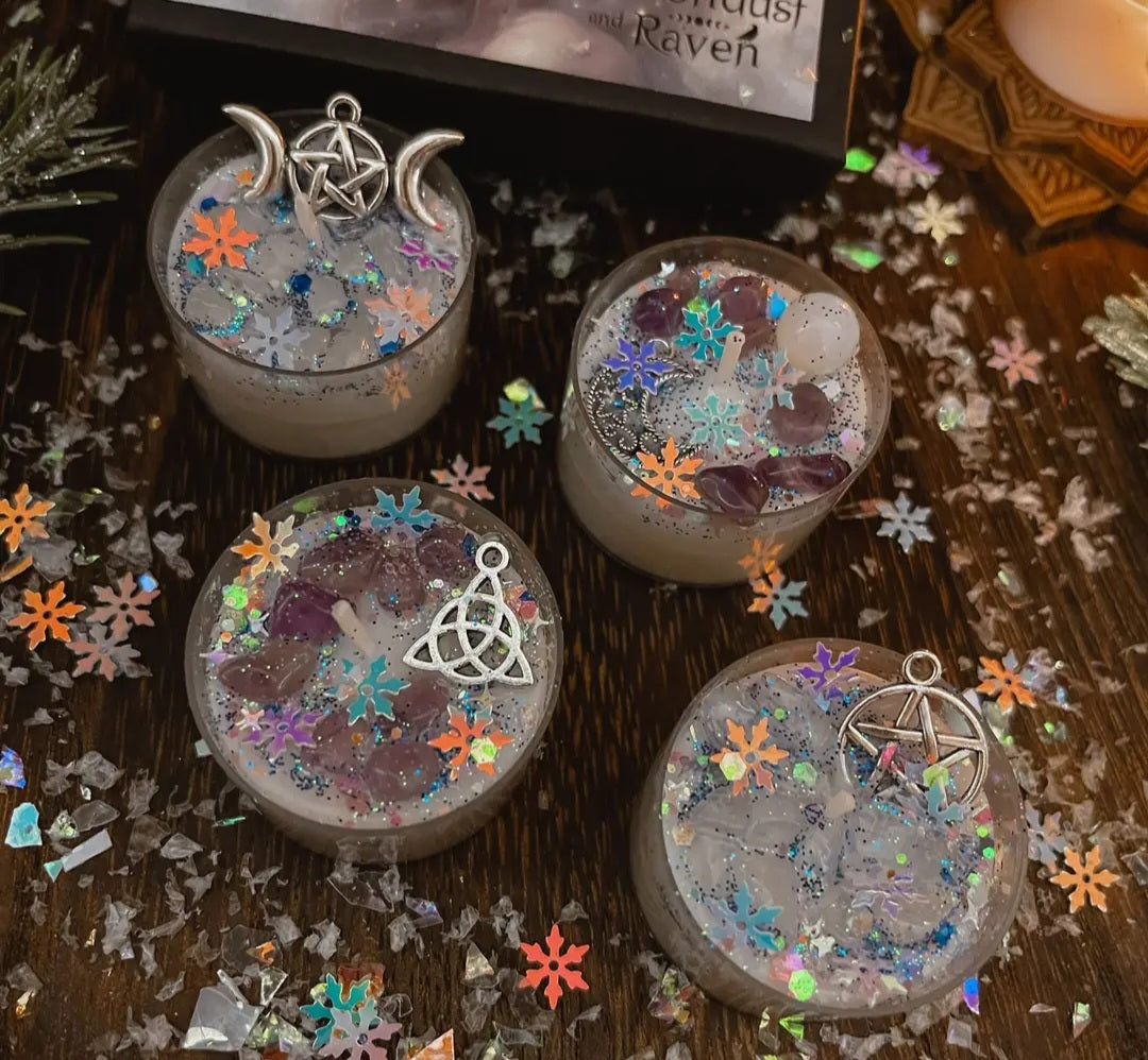 Set of 4 Winter Witch Tealight Crystal Candles