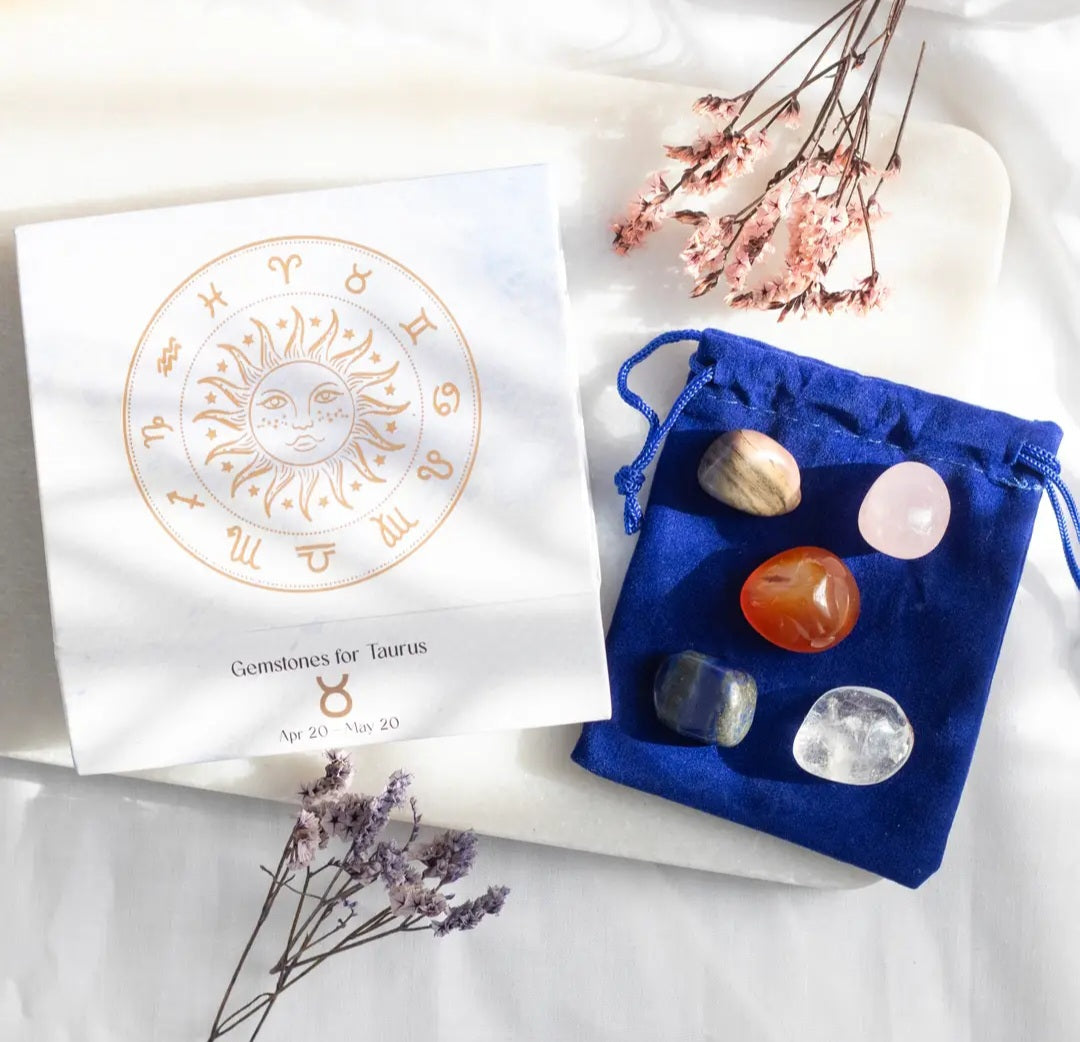 Taurus Zodiac Crystal Tumblestone Set