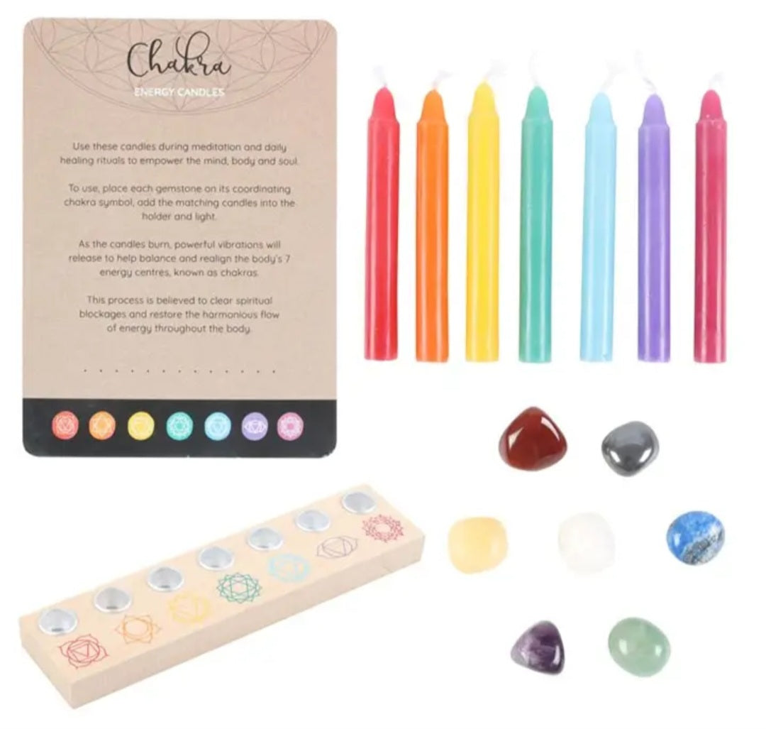 Chakra Energy Candle and Crystal Gift Set