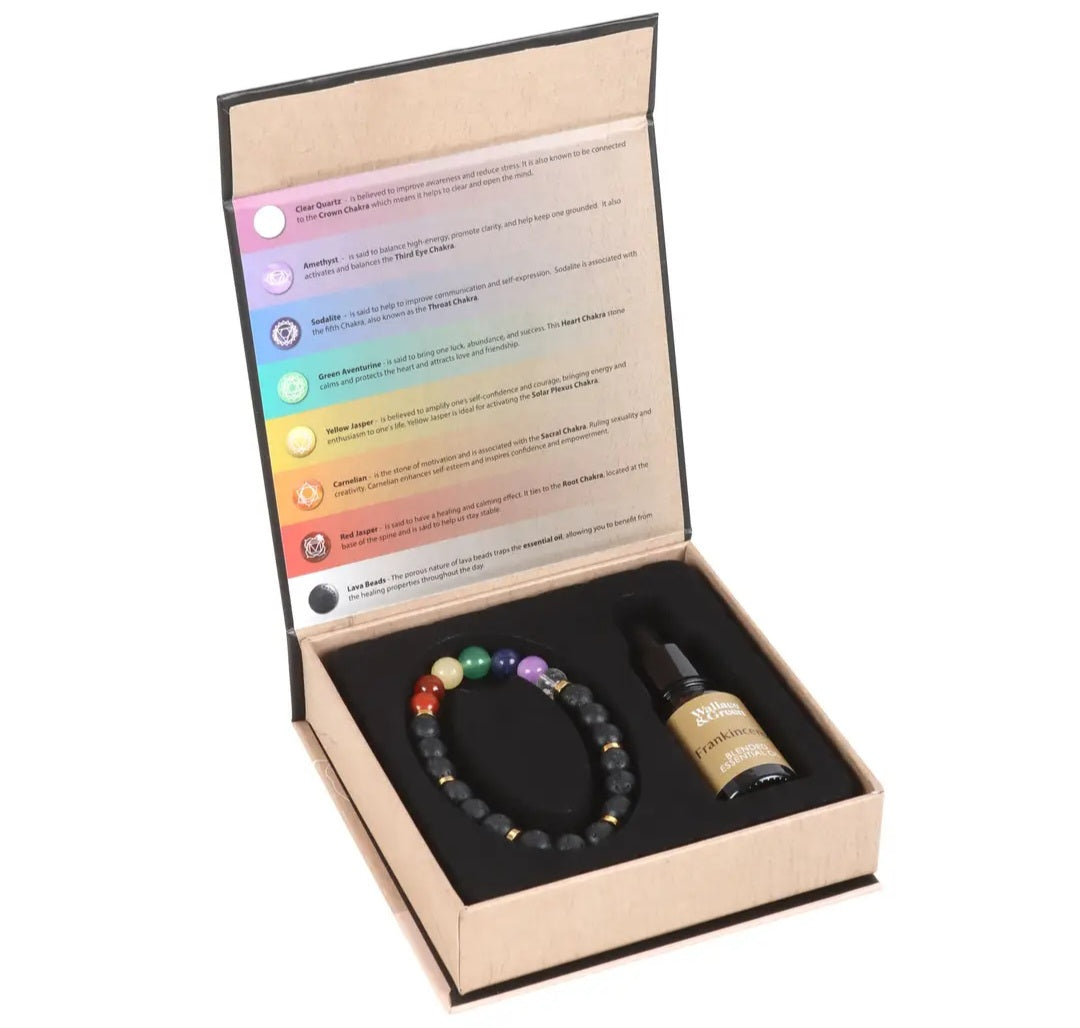 Seven Chakra Mixed Gemstone Essential Oil Bracelet Gift Set