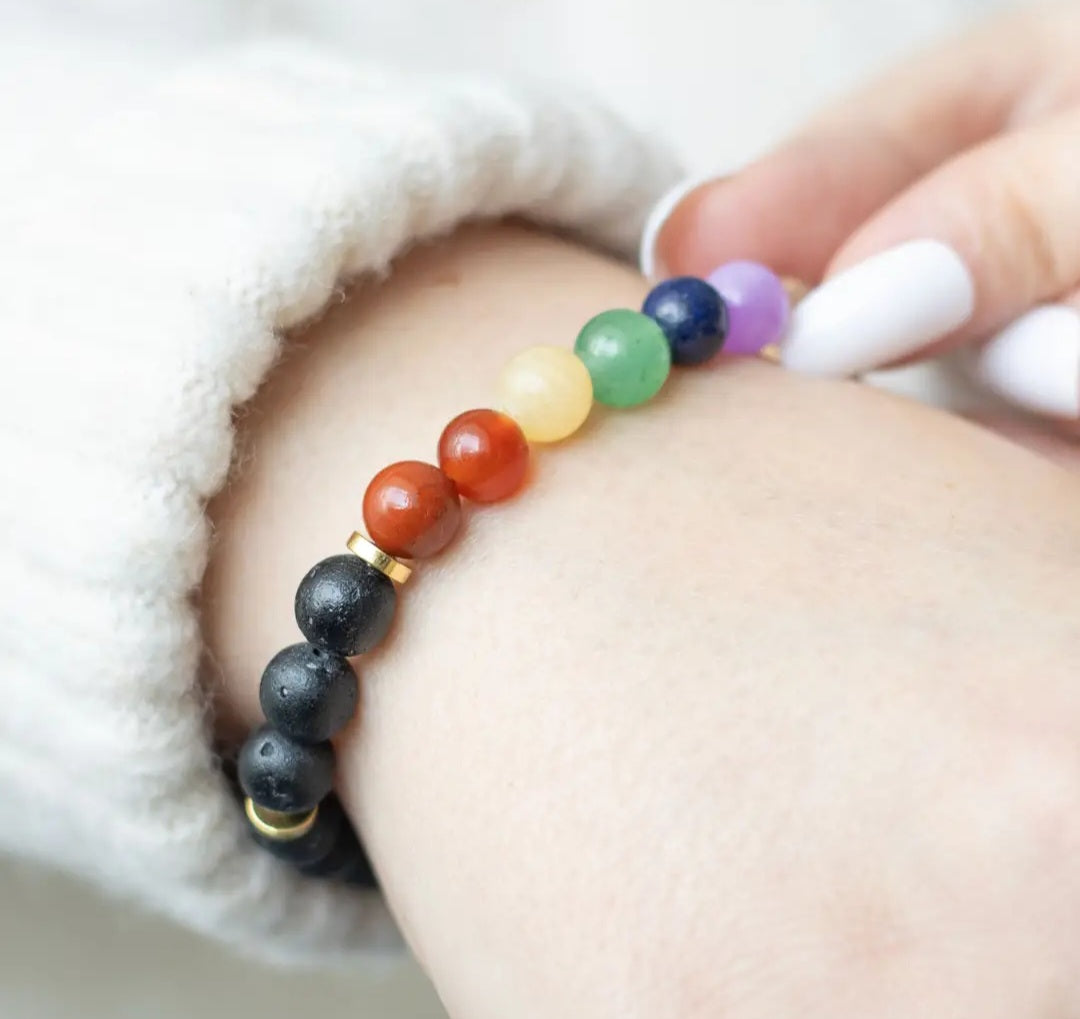 Seven Chakra Mixed Gemstone Essential Oil Bracelet Gift Set