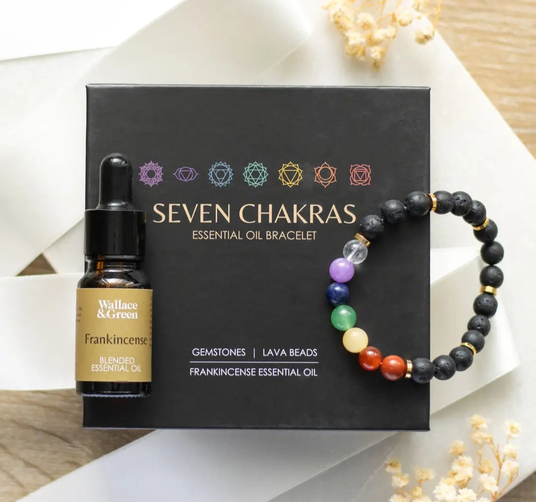 Seven Chakra Mixed Gemstone Essential Oil Bracelet Gift Set