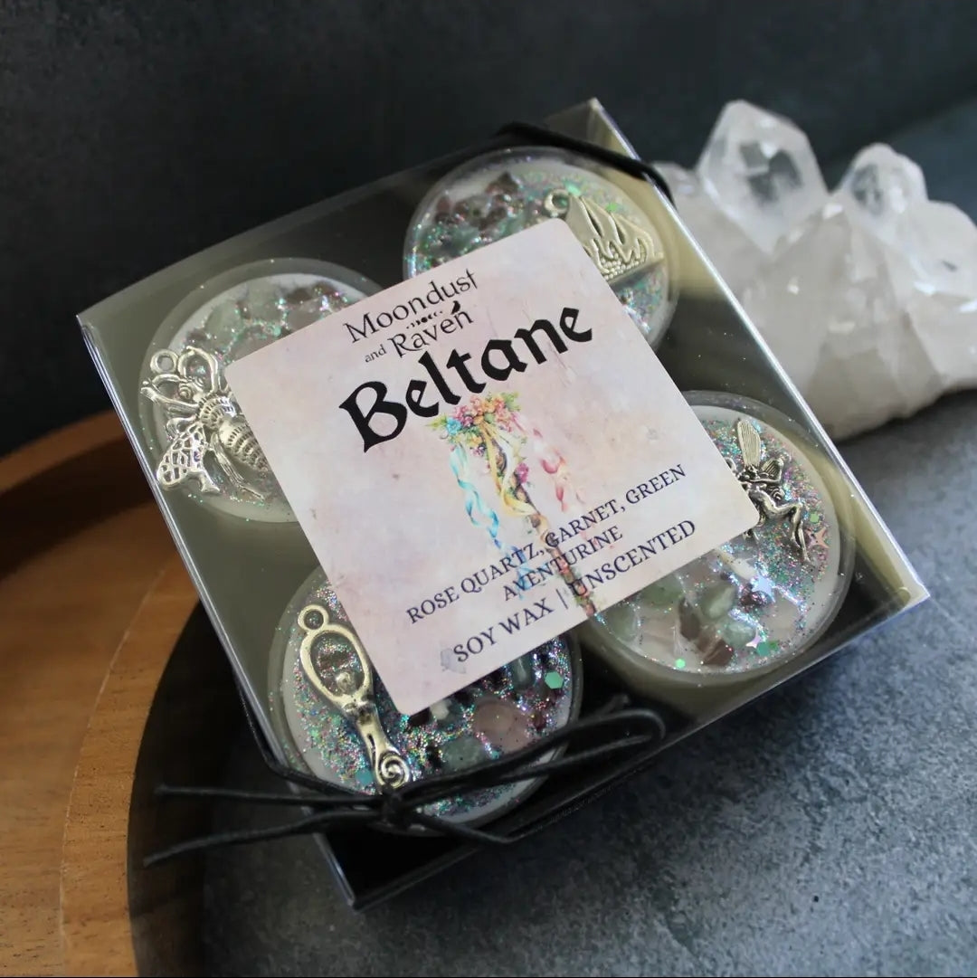 Set of 4 Beltane Tealight Crystal Candles