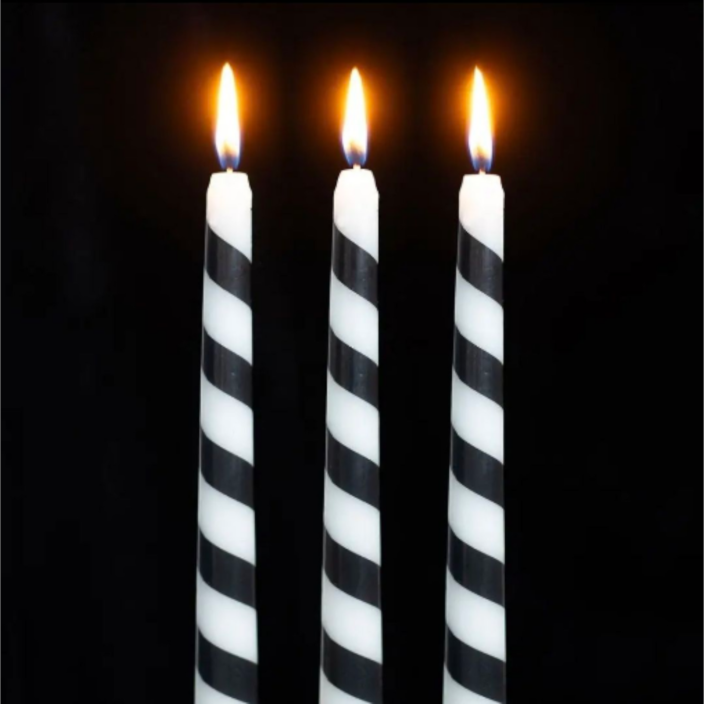 Set of 3 Black Candy Cane Stripe Taper Candles