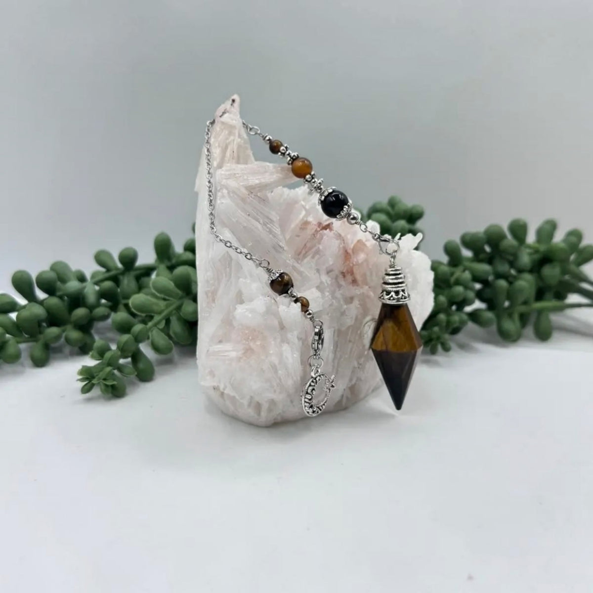 Premium Tiger's Eye Pendulum with Crescent Moon Charm