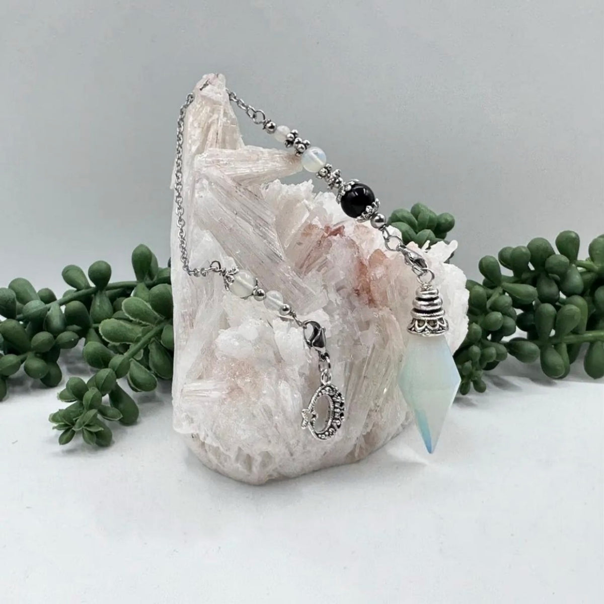 Premium Opalite Pendulum with Crescent Moon Charm
