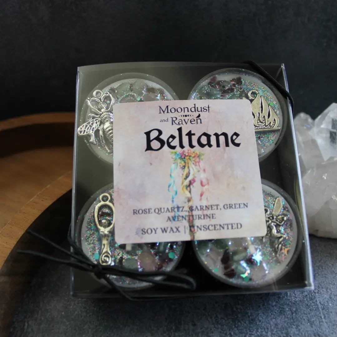 Set of 4 Beltane Tealight Crystal Candles