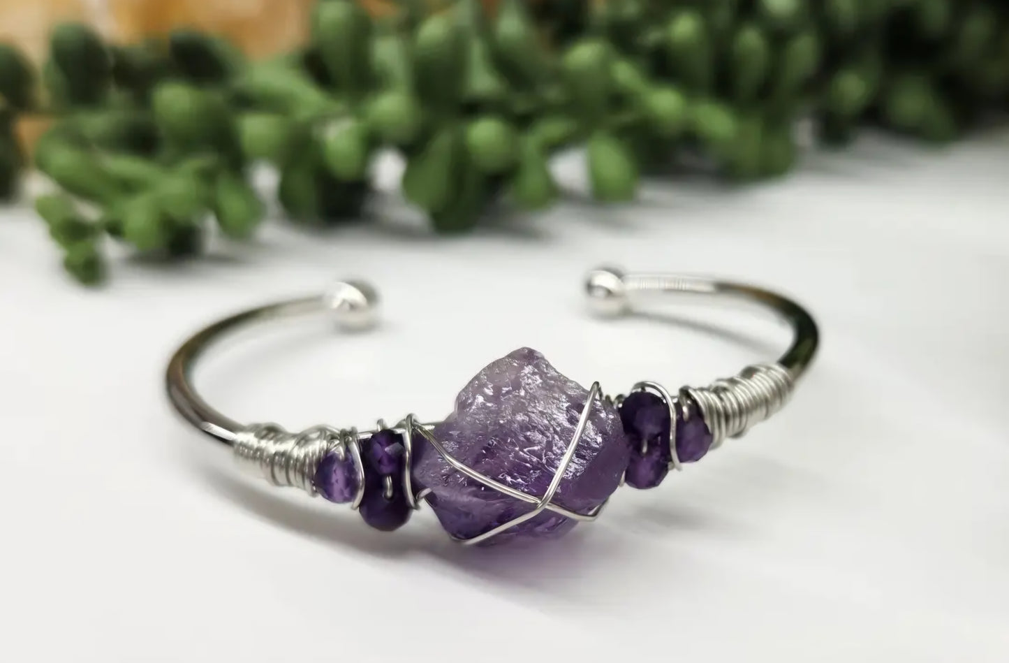 Amethyst/Amethyst Rough Gemstone Wire Wrapped Bangle