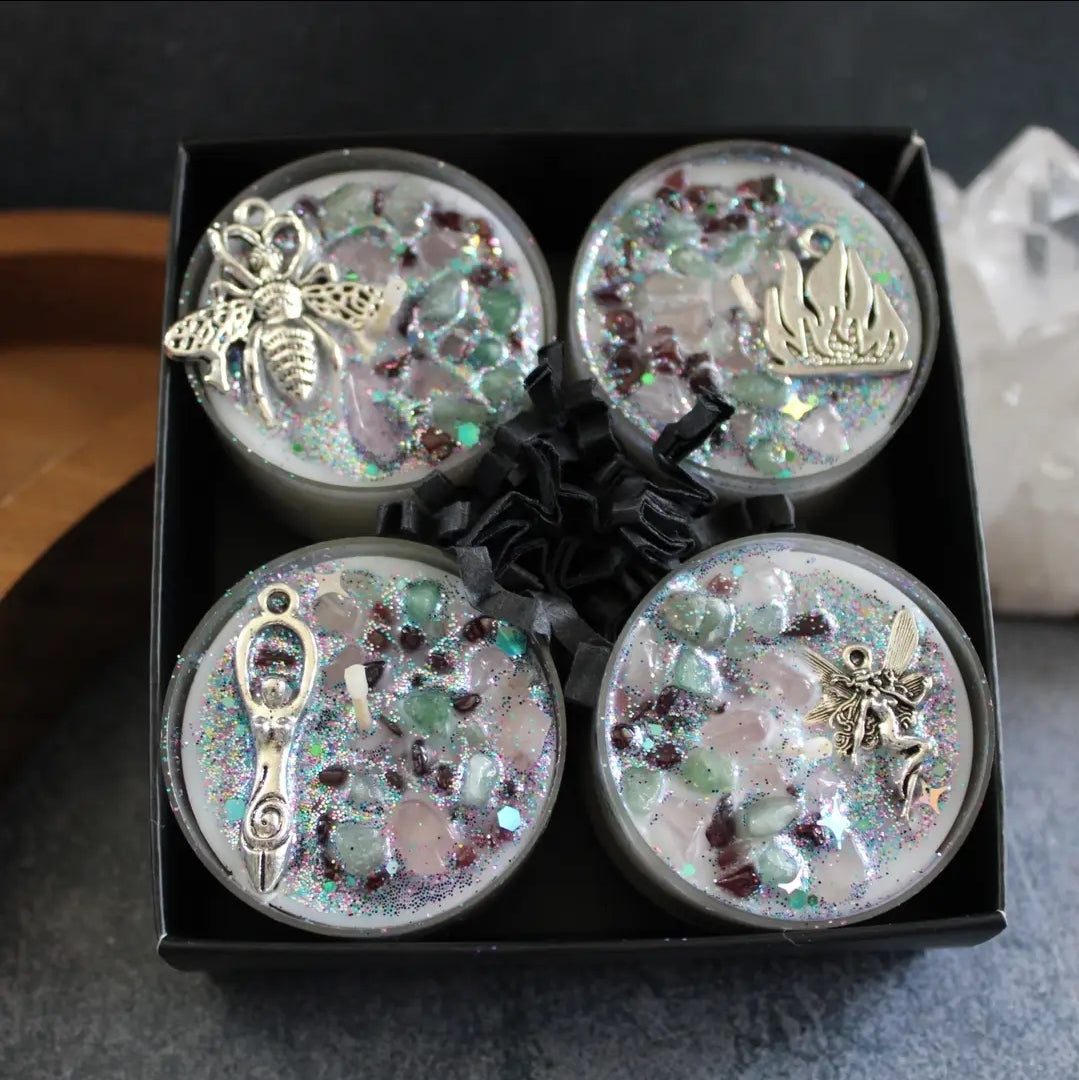 Set of 4 Beltane Tealight Crystal Candles