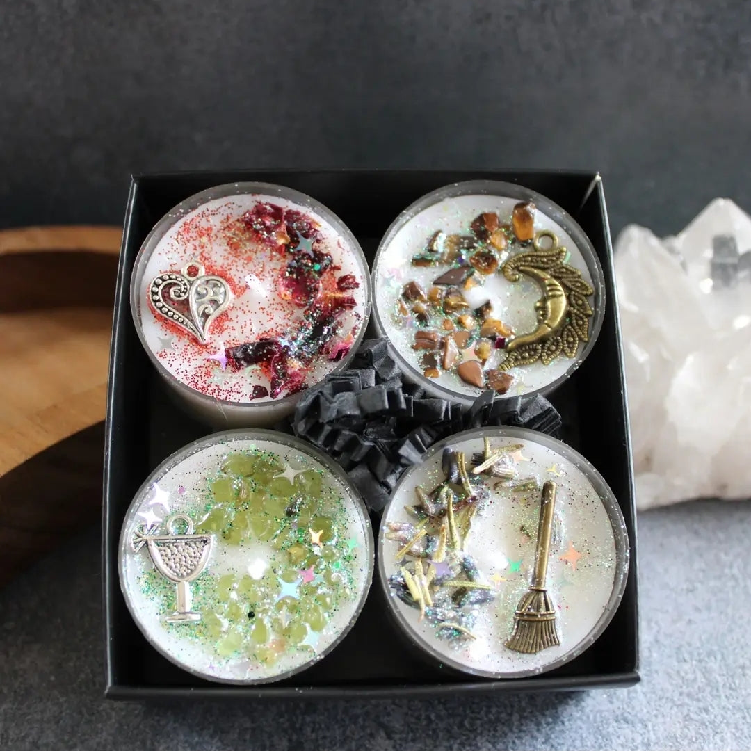 Set of 4 Practical Magic Tealight Crystal Candles
