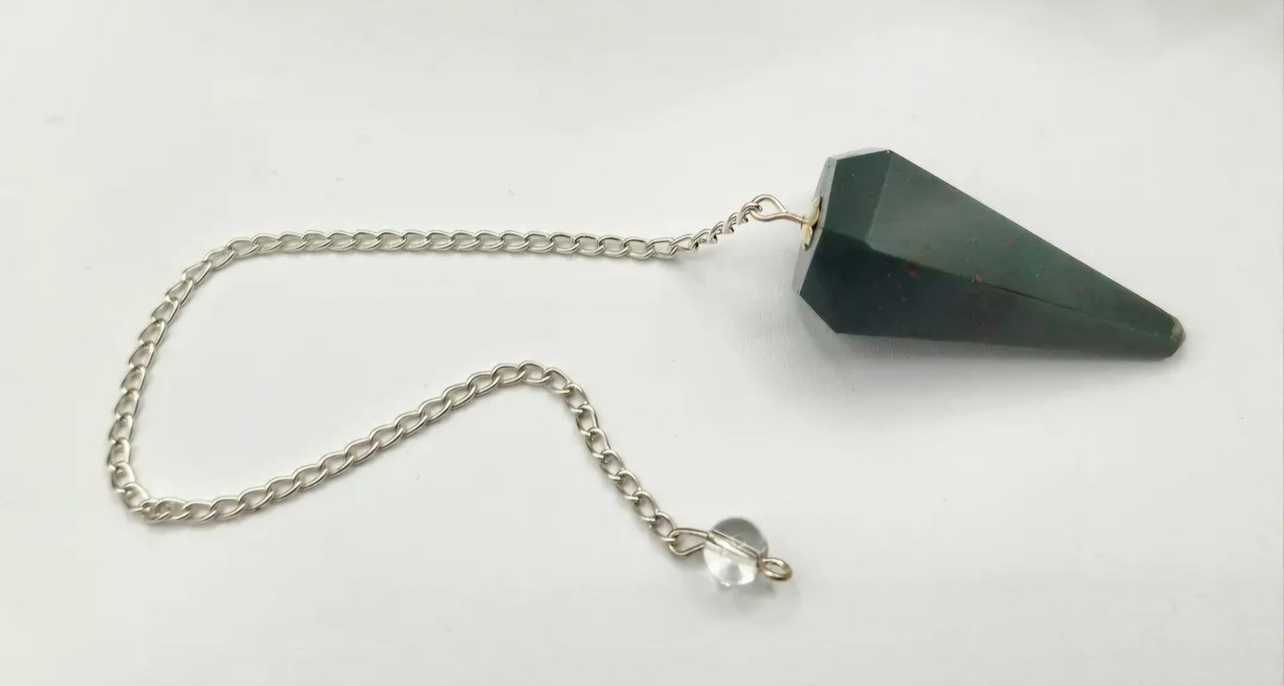 Bloodstone Gemstone Pendulum W/Silver Chain
