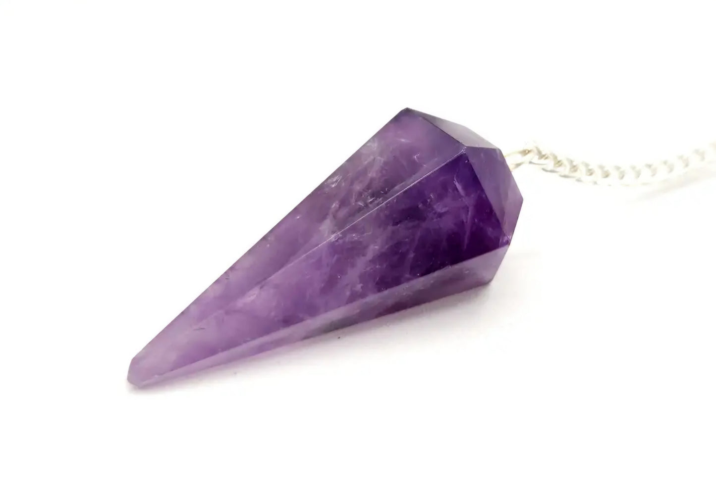 Amethyst Pendulum W/Chakra Gemstone Beads-Silver Chain