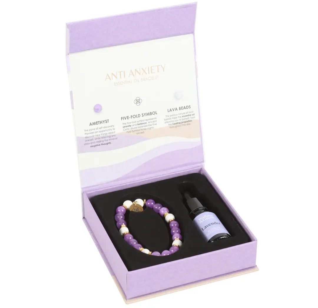 Anti-Anxiety Amethyst Crystal Essential Oil Bracelet Gift Set