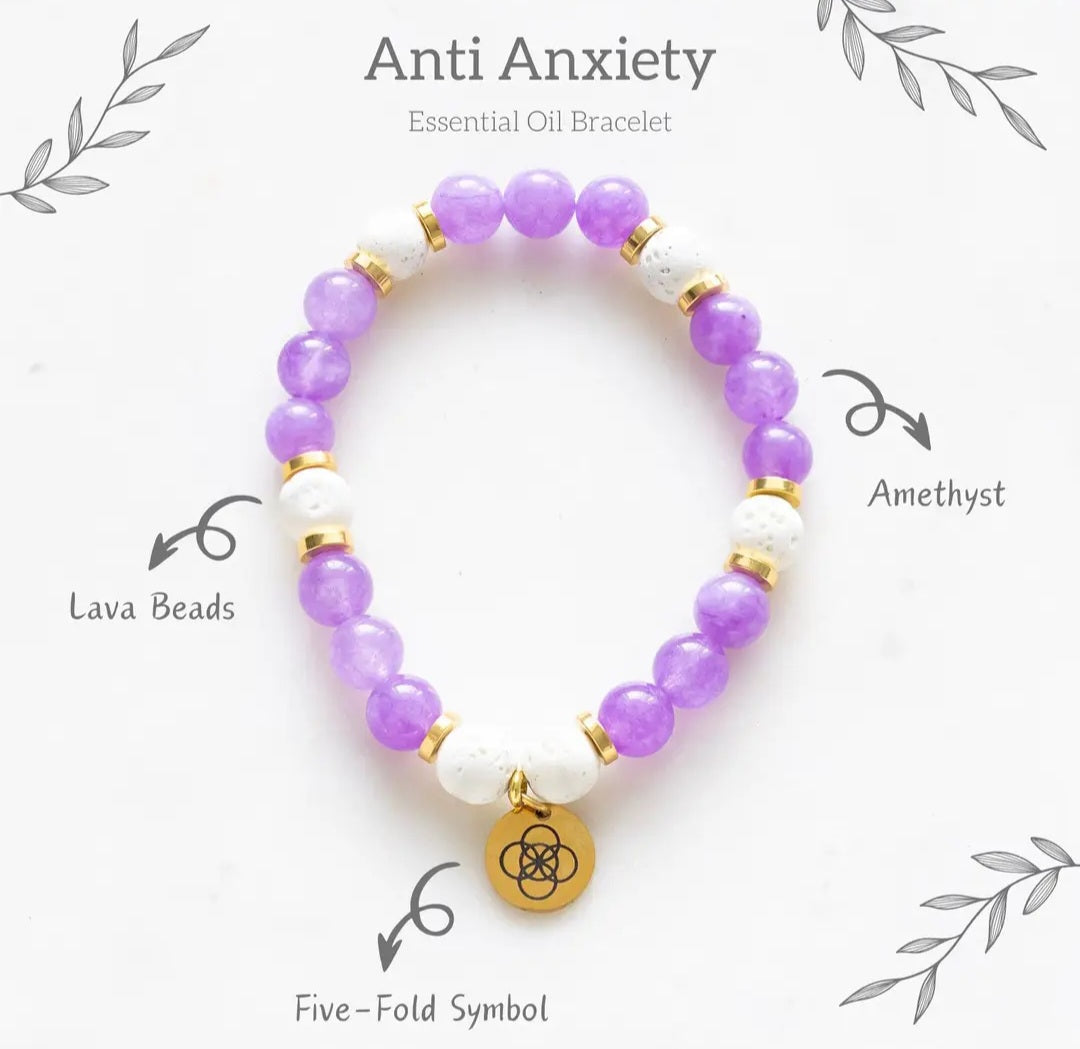 Anti-Anxiety Amethyst Crystal Essential Oil Bracelet Gift Set
