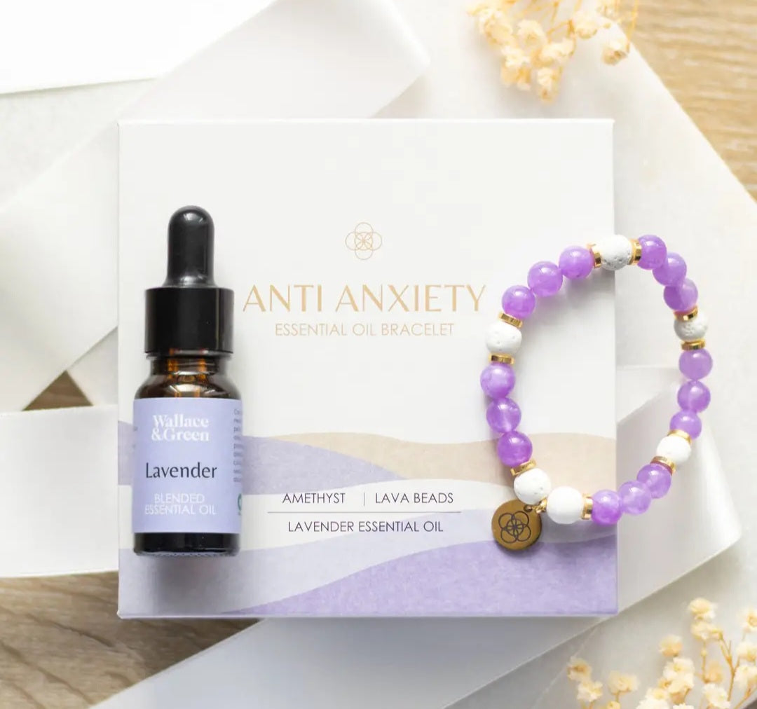 Anti-Anxiety Amethyst Crystal Essential Oil Bracelet Gift Set
