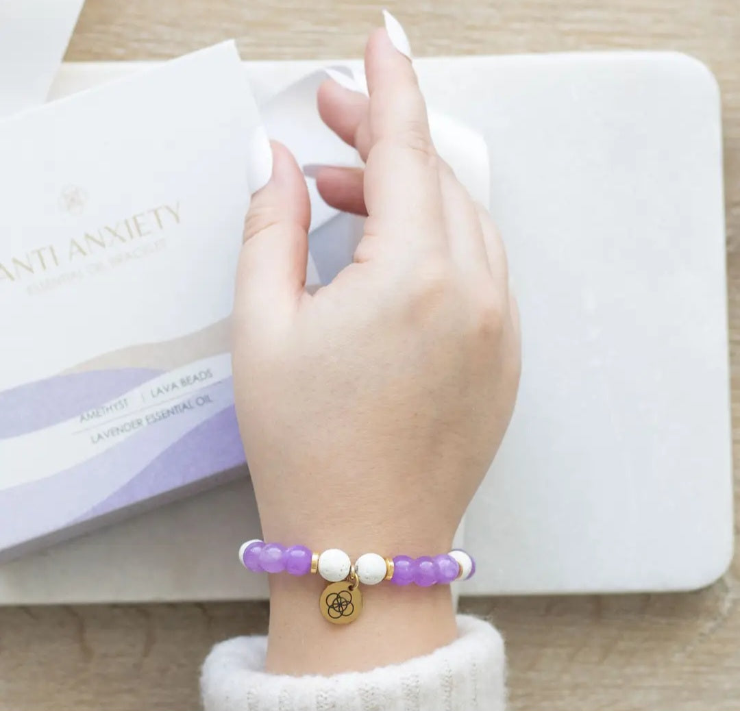 Anti-Anxiety Amethyst Crystal Essential Oil Bracelet Gift Set