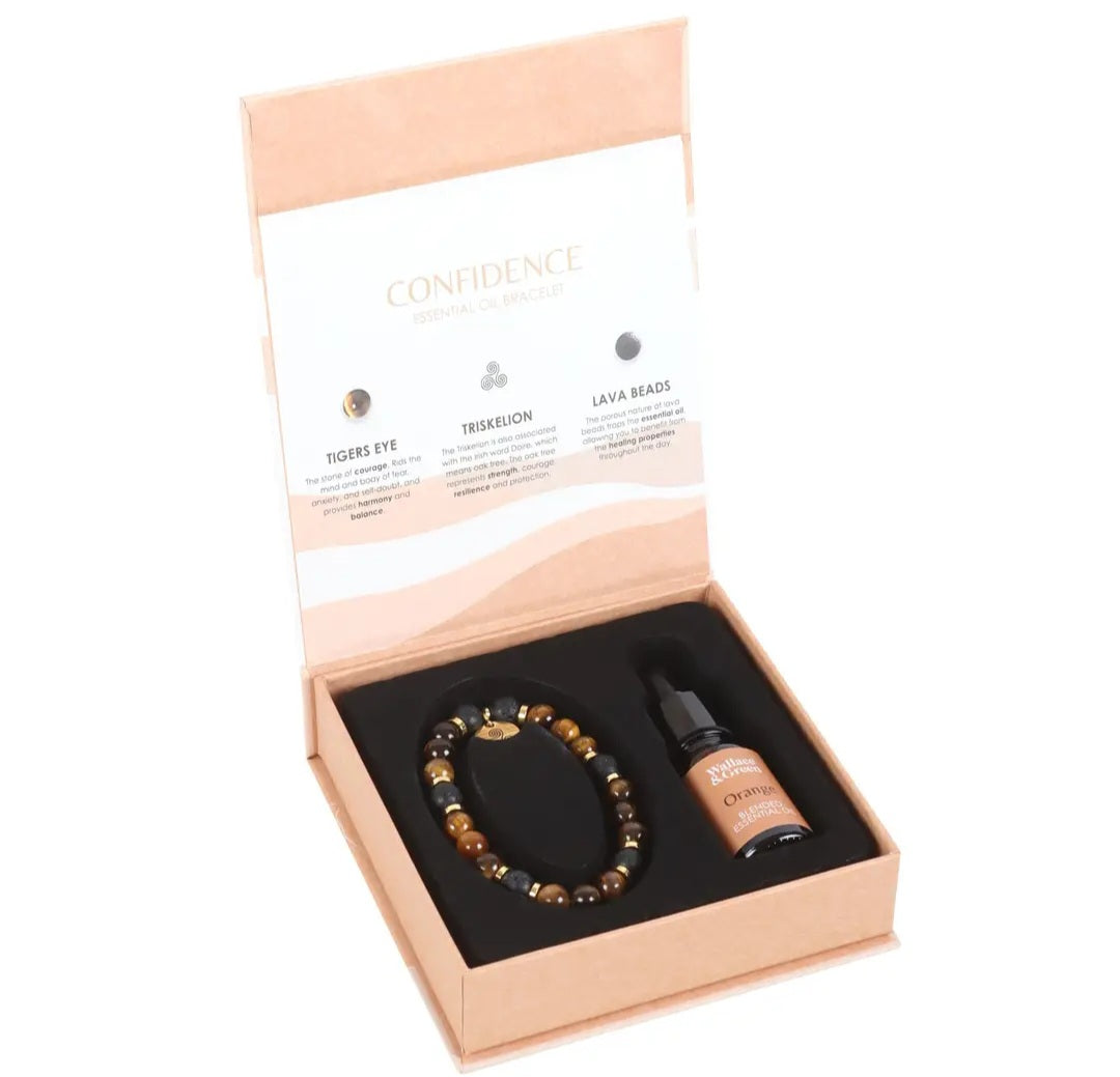 Confidence Tiger's Eye Crystal Essential Oil Bracelet Gift Set