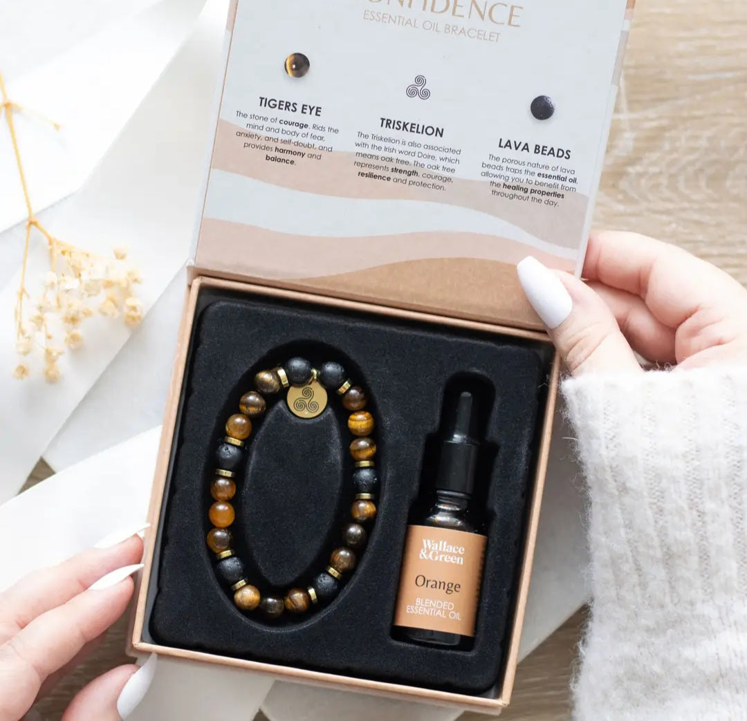 Confidence Tiger's Eye Crystal Essential Oil Bracelet Gift Set