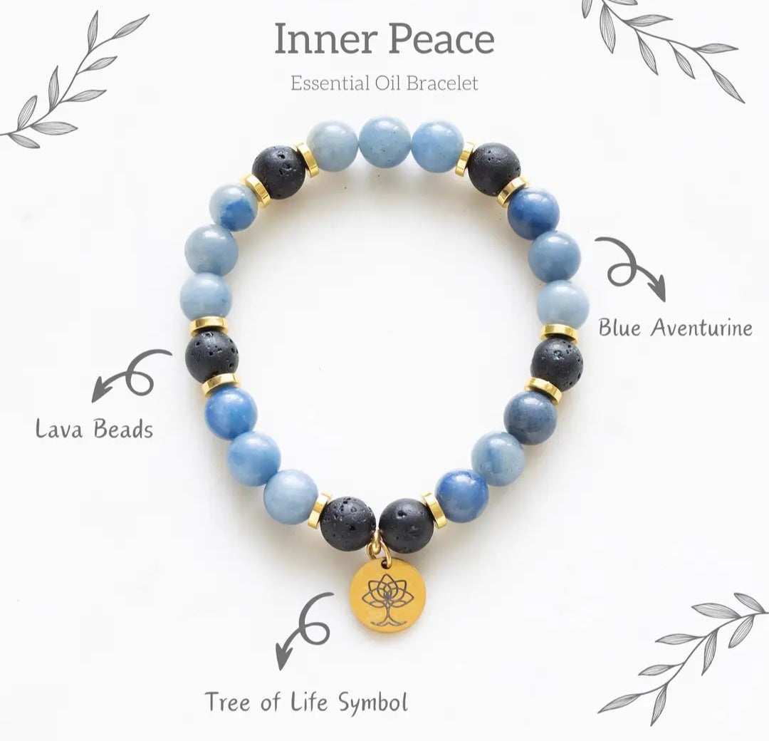 Inner Peace Blue Lace Agate Crystal Essential Oil Bracelet Gift Set
