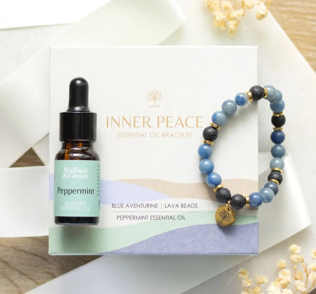 Inner Peace Blue Lace Agate Crystal Essential Oil Bracelet Gift Set