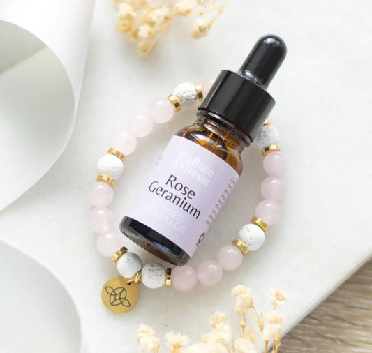 Self Love Rose Quartz Crystal Essential Oil Bracelet Gift Set