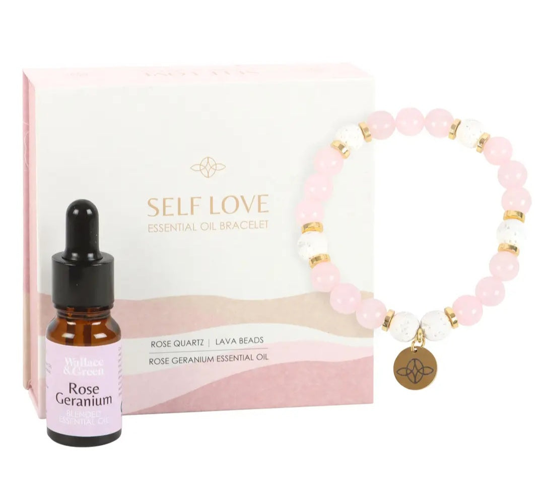 Self Love Rose Quartz Crystal Essential Oil Bracelet Gift Set