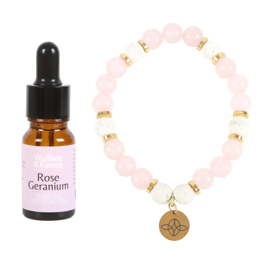Self Love Rose Quartz Crystal Essential Oil Bracelet Gift Set