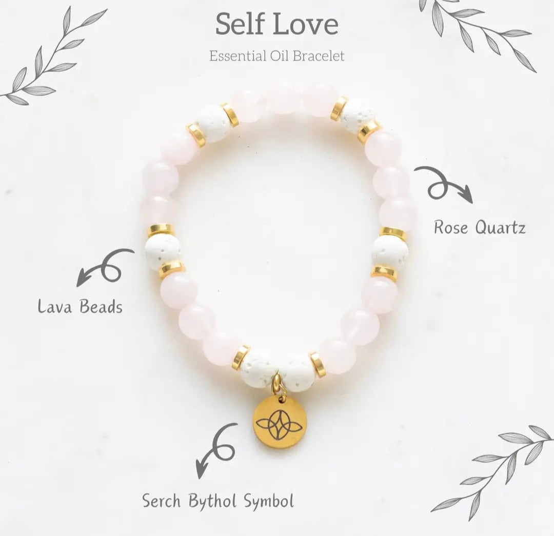 Self Love Rose Quartz Crystal Essential Oil Bracelet Gift Set